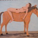 Drawing by British artist John Davies, titled "Girl Lying on a Horse", produced 2009.
