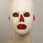 Sculpture by British artist John Davies, titled "Death’s Head 1", produced 1998.