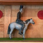 Sculpture by British artist John Davies, titled "Dr D on Horseback", produced 2015-2017.
