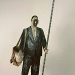 Sculpture by British artist John Davies, titled "Orchard Man", produced 1974.