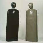 Sculpture by British artist John Davies, titled "Two Standing Figures ", produced 1969.